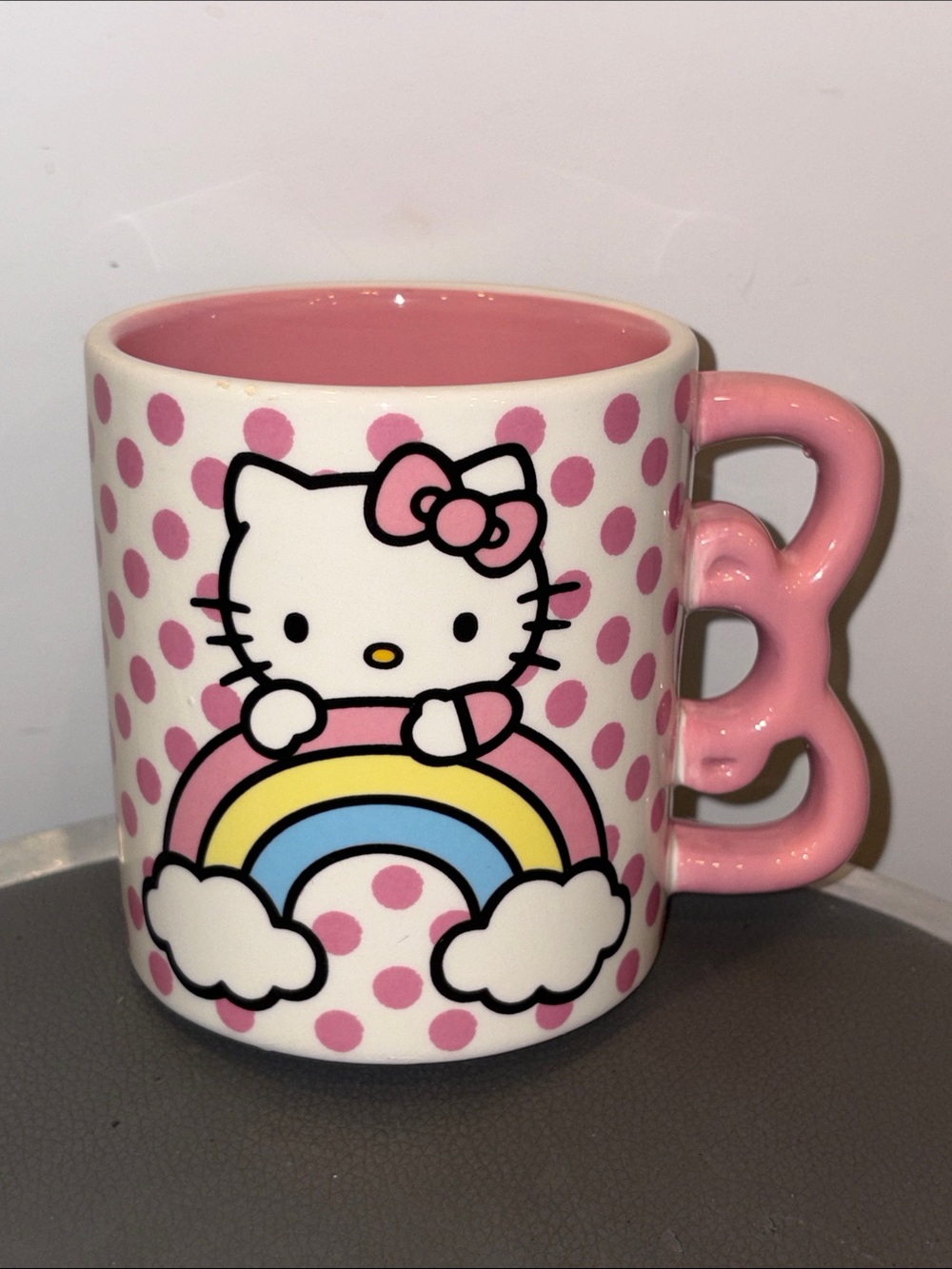 Silver Buffalo Sanrio Hello Kitty Rainbow 3D Sculpted Handle Ceramic 20 Oz Mug
